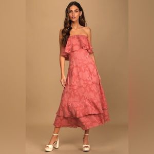 Love You So Truly Rusty Rose Burnout Floral Strapless Midi Dress ~ Size: Medium